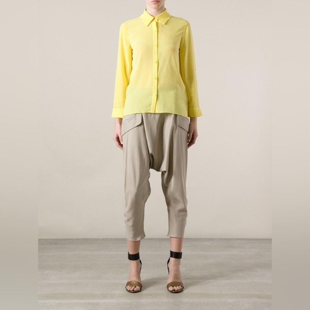 Alice + Olivia sheer yellow collar shirt size L